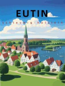 Eutin: Retro-Tourismusplakat mit einer deutschen Landschaft und der Überschrift Eutin in Schleswig-Holstein