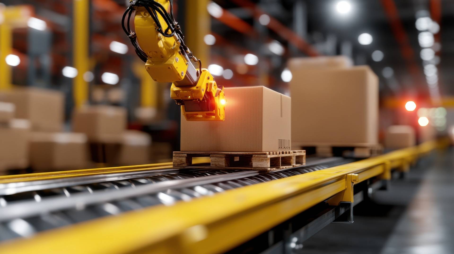 Industrieroboter hebt Paket | Elektroseilwinde

