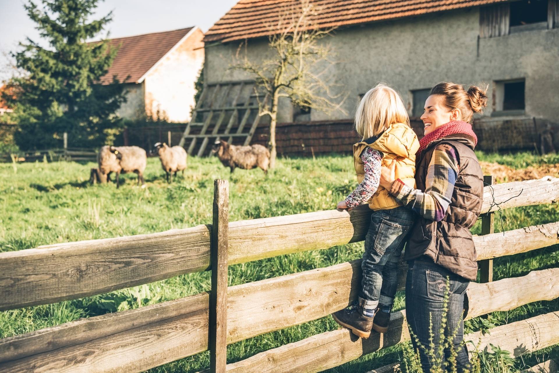 Familie geniesst ruhiges Landleben mit Tieren | Baufinanzierung Mönchengladbach