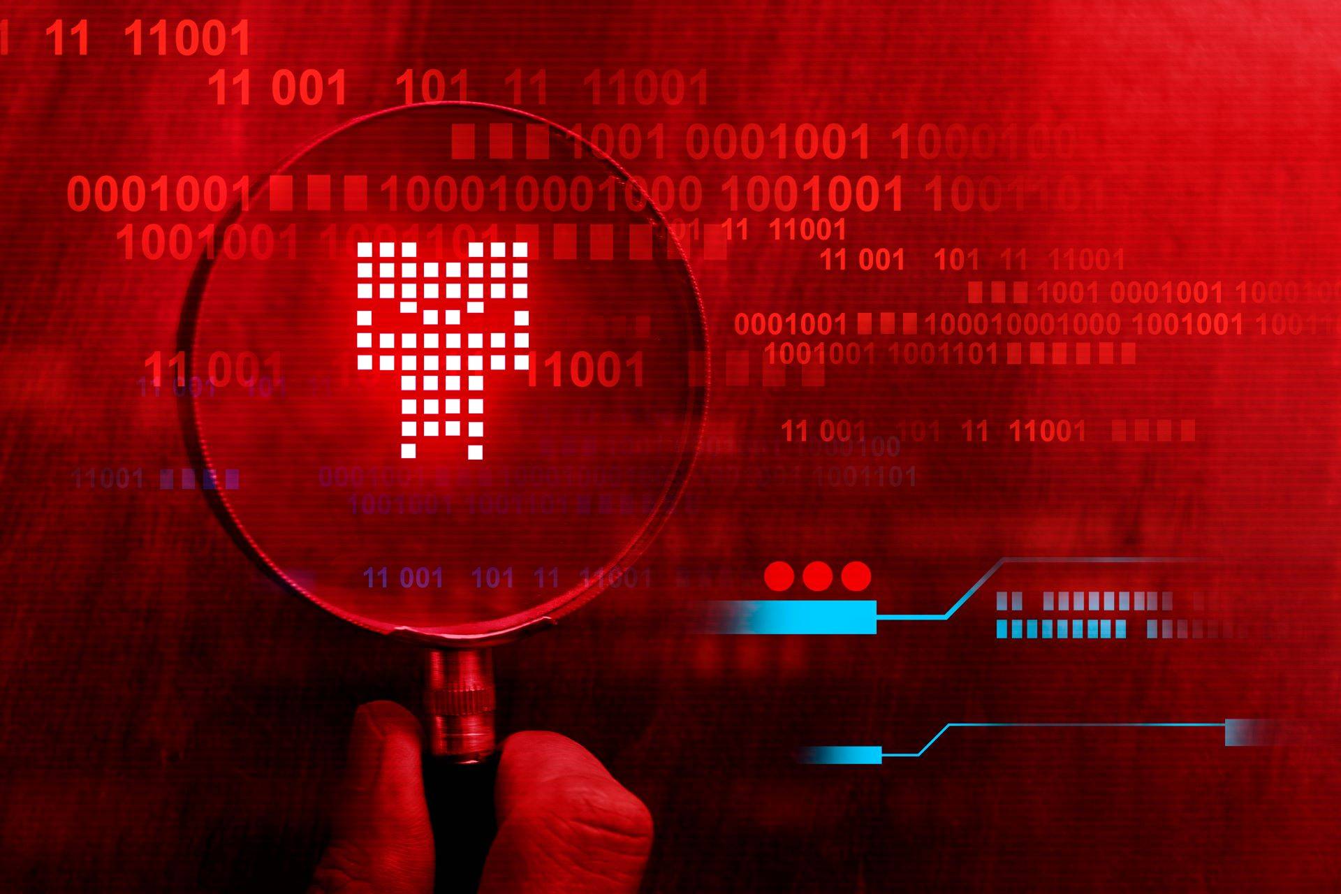 Symbol für Cyberbedrohung unter der Lupe